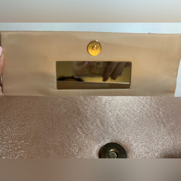 champagne pleated metallic clutch with rose gold chain - Picture 7 of 10